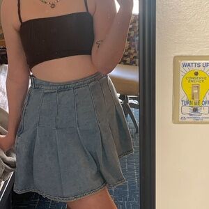 light denim pleated mini skirt